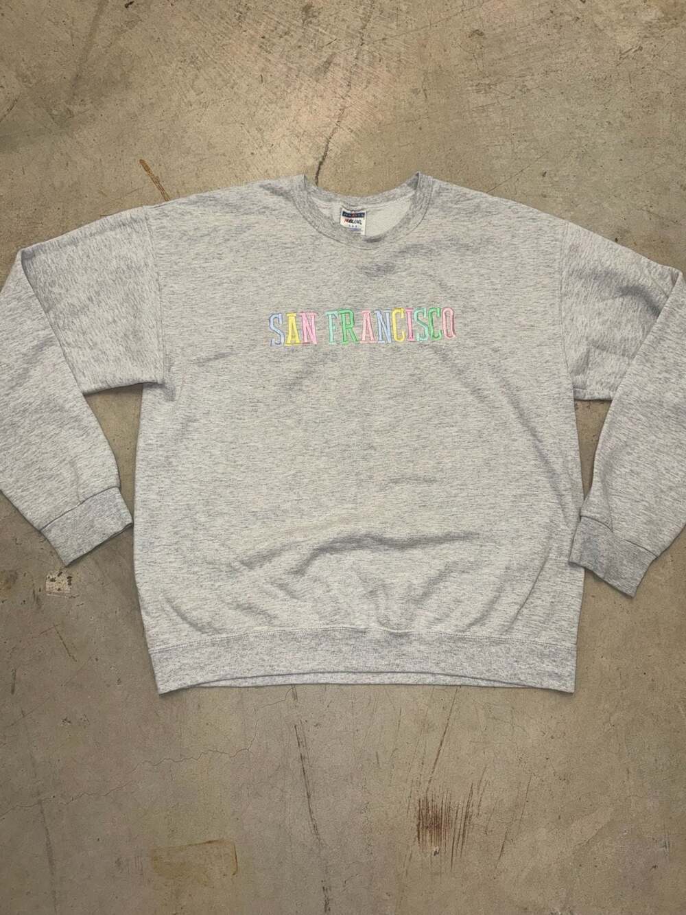 Vintage Jerzees NuBlend Heather Gray San Francisco Pastel Embroidered Sweatshirt